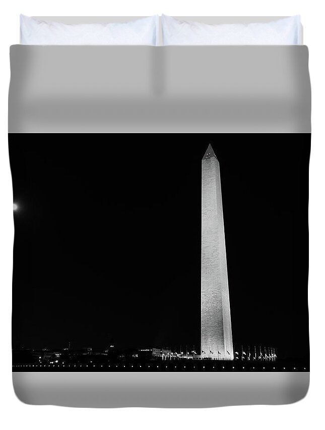 Washington Duvet Cover featuring the photograph Washington Monument Moon Washington DC by Lawrence S Richardson Jr