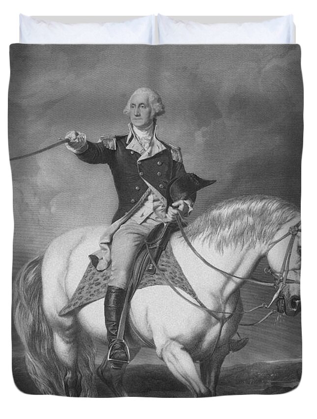 American Revolution Duvet Cover featuring the mixed media Washington Receiving A Salute At Trenton by War Is Hell Store
