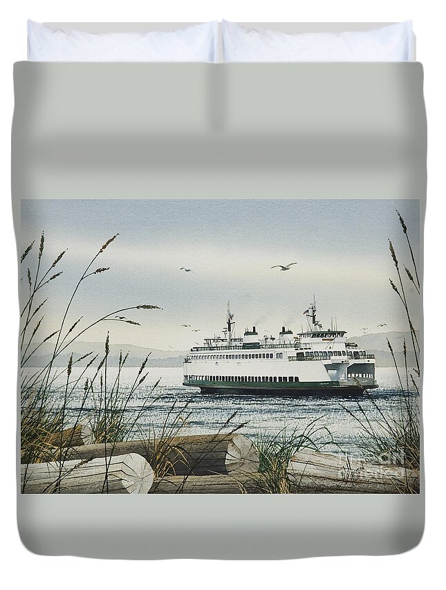 Ferry Duvet Cover featuring the painting Washington State Ferry by James Williamson