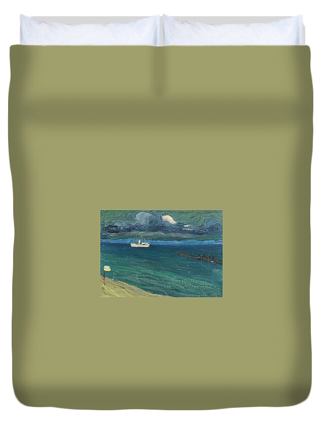 Nature Duvet Cover featuring the painting Wassily Kandinsky 1866 - 1944 RAPALLO, SEASCAPE WITH STEAMER by Wassily Kandinsky