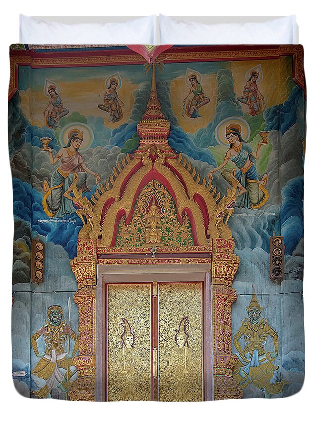 Scenic Duvet Cover featuring the photograph Wat Aranyawat Phra Wihan Doors DTHCM1563 by Gerry Gantt