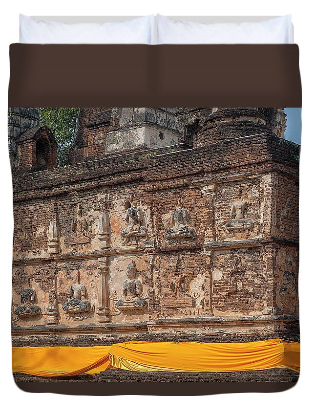 Scenic Duvet Cover featuring the photograph Wat Jed Yod Frieze of Angels or Deities on Maha Vihara Jedyod DTHCM0903 by Gerry Gantt