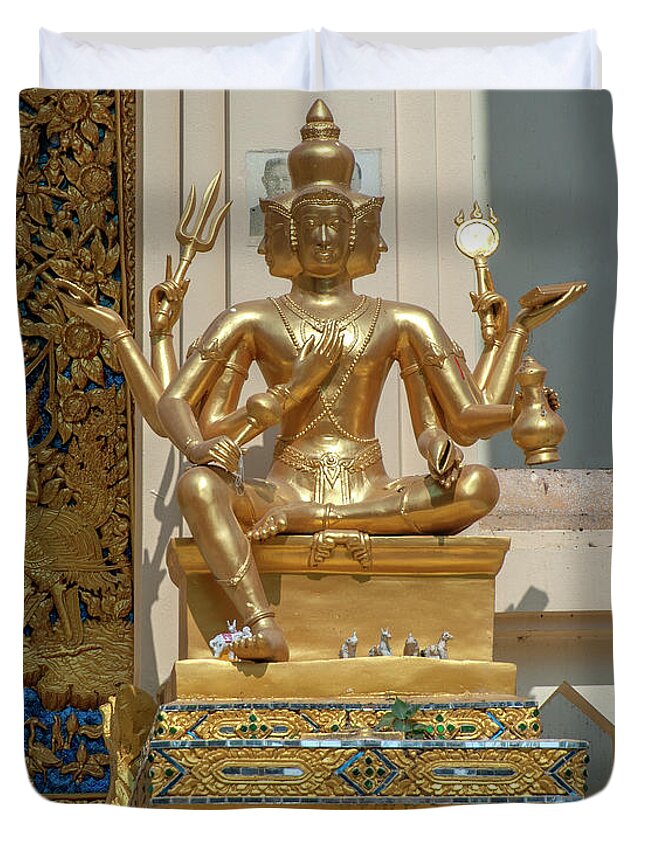 Temple Duvet Cover featuring the photograph Wat Phrom Chariyawat Phra Ubosot Brahma Image DTHNS0121 by Gerry Gantt