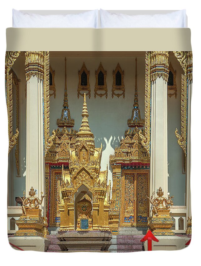 Temple Duvet Cover featuring the photograph Wat Phrom Chariyawat Phra Ubosot Entrance DTHNS0118 by Gerry Gantt