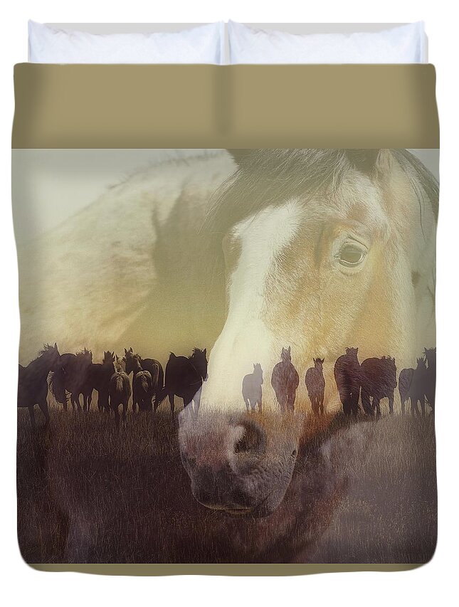 Amanda Smith Wyoming Western Photographer Horses Duvet Cover featuring the photograph Watch Over the Last Run at Dusk by Amanda Smith