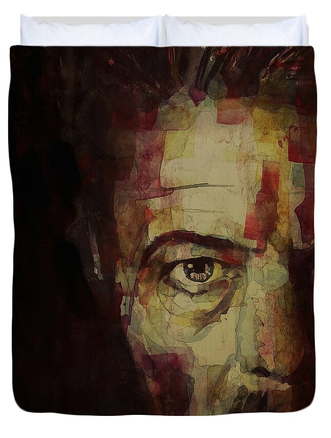 David Bowie Duvet Cover featuring the painting Watch That Man Bowie by Paul Lovering
