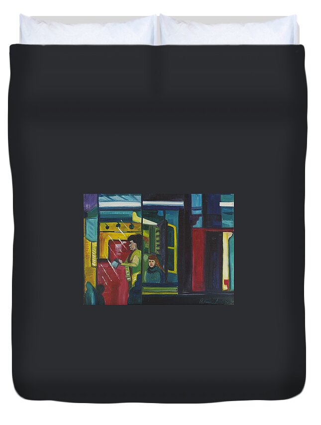 Abstract Duvet Cover featuring the painting Watch the Signs by Patricia Arroyo