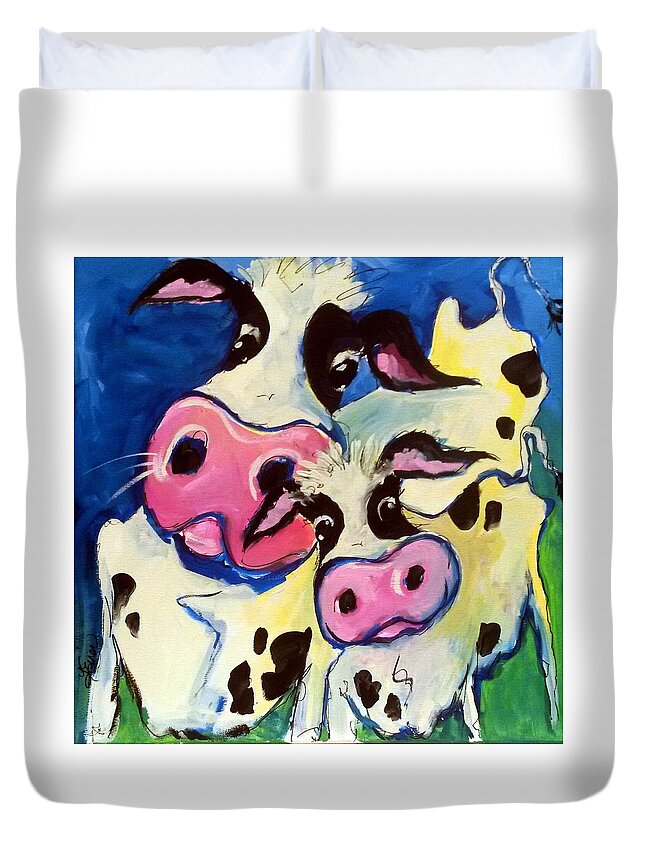 Cow Duvet Cover featuring the painting Watchful Eye by Terri Einer