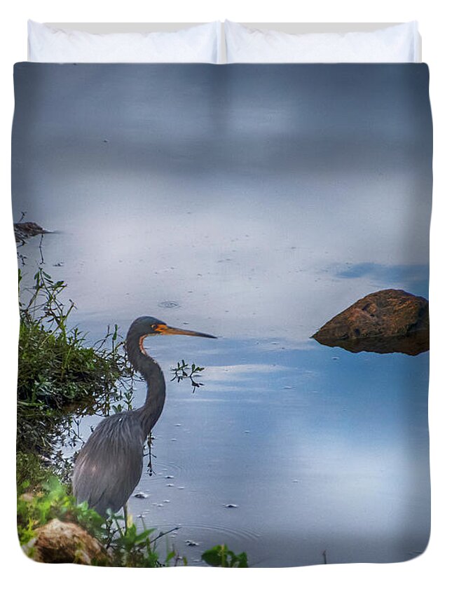 Heron Duvet Cover featuring the photograph Watchful by Judy Hall-Folde