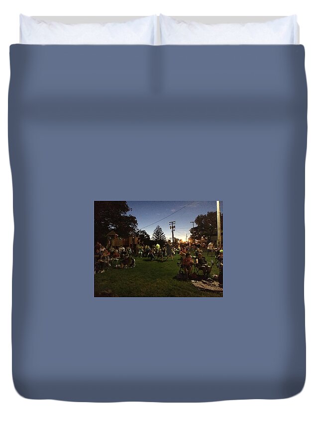 Crowd Duvet Cover featuring the painting Watching fireworks by David Bartsch