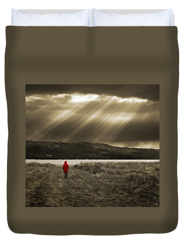 Walker Duvet Cover featuring the photograph Watching In Red by Meirion Matthias