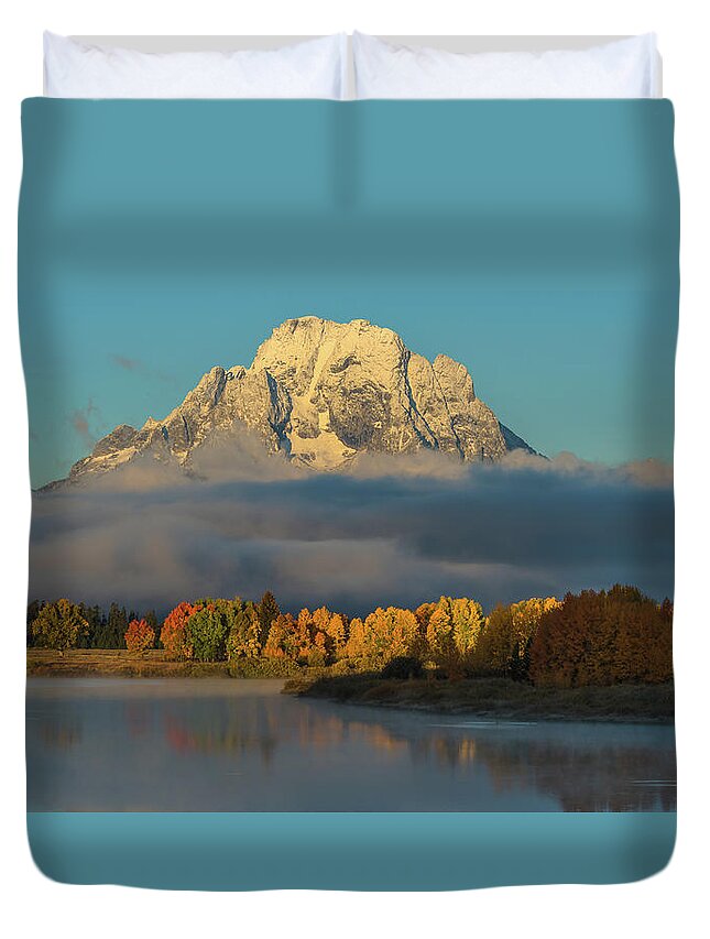 Mount Moran Duvet Cover featuring the photograph Watching Light Dispel Darkness by Yeates Photography