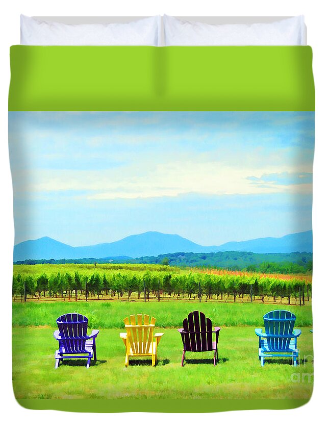 Chairs Duvet Cover featuring the photograph Watching The Grapes Grow by Kerri Farley