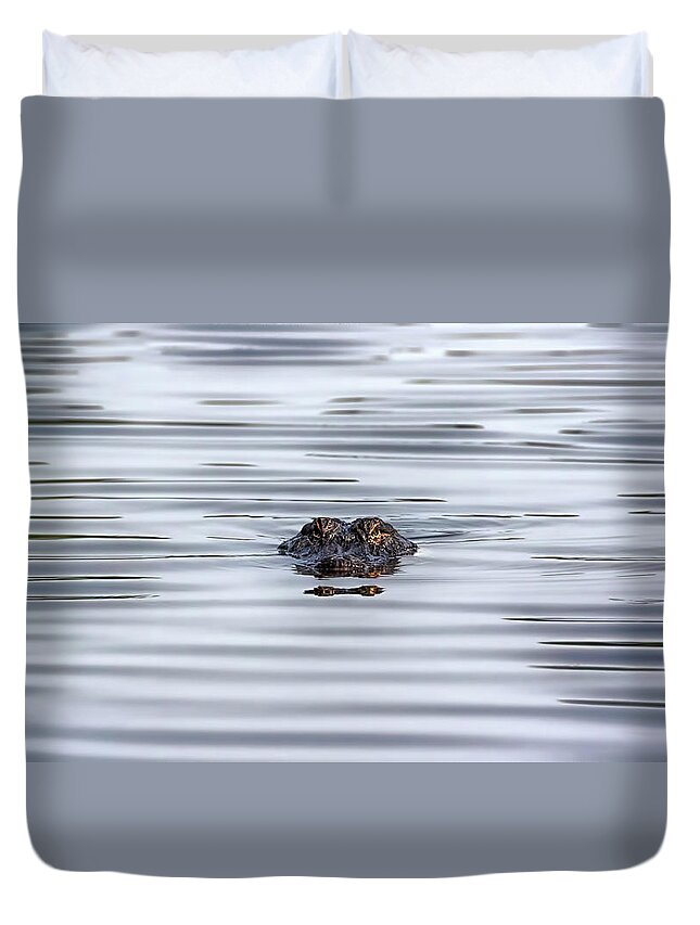 Alligator Duvet Cover featuring the photograph Watching You by Susan Rissi Tregoning