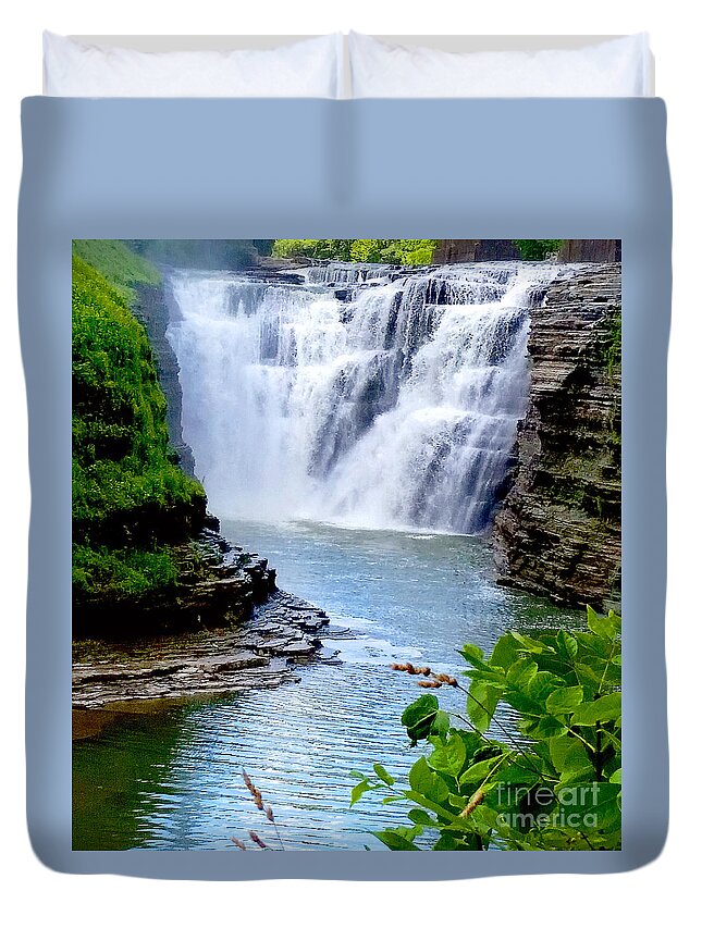 Water Falls Duvet Cover featuring the photograph Water Falls by Raymond Earley
