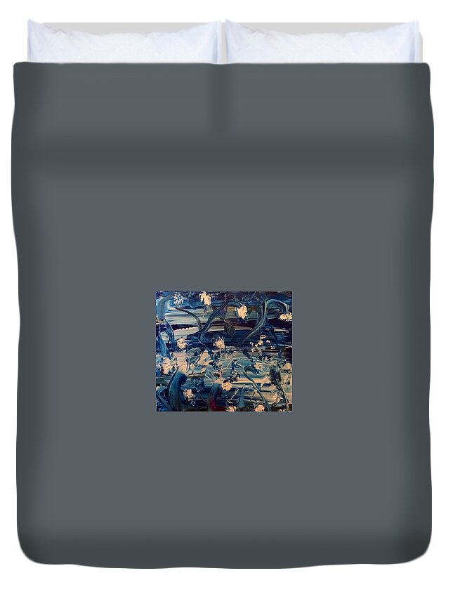 Water Duvet Cover featuring the painting Water Garden Beyond Flight by Kicking Bear Productions