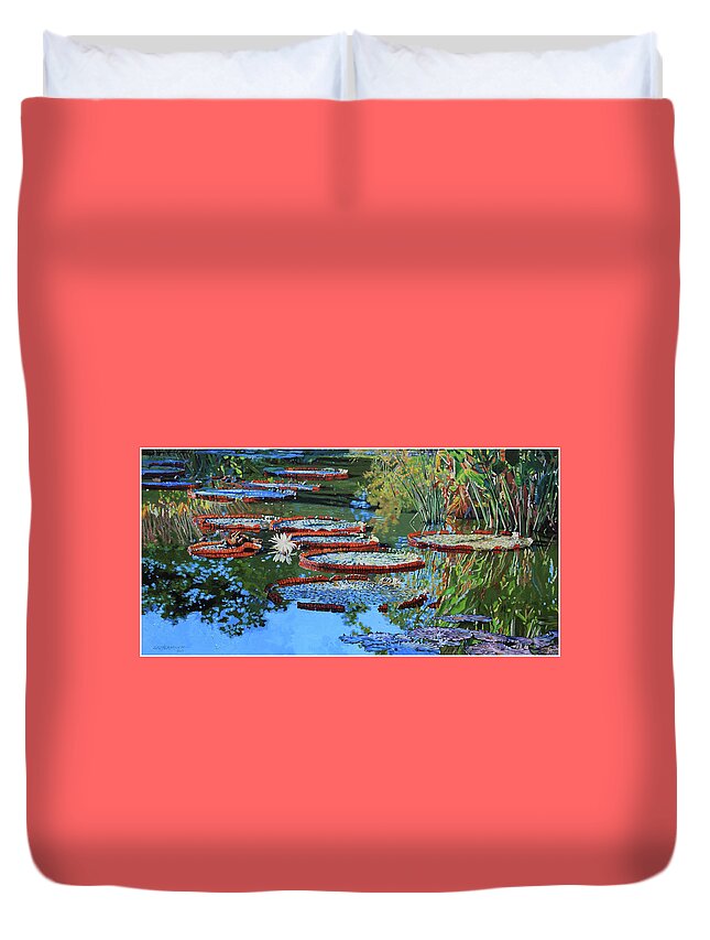 Garden Pond Duvet Cover featuring the painting Water Lilies for Amelia by John Lautermilch