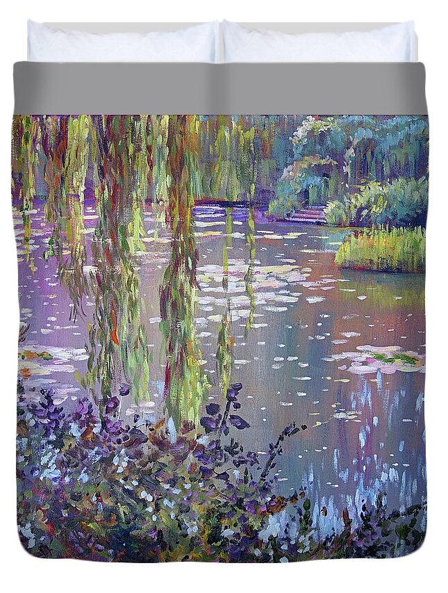 Gardens Duvet Cover featuring the painting Water Lily Pond Giverny by David Lloyd Glover