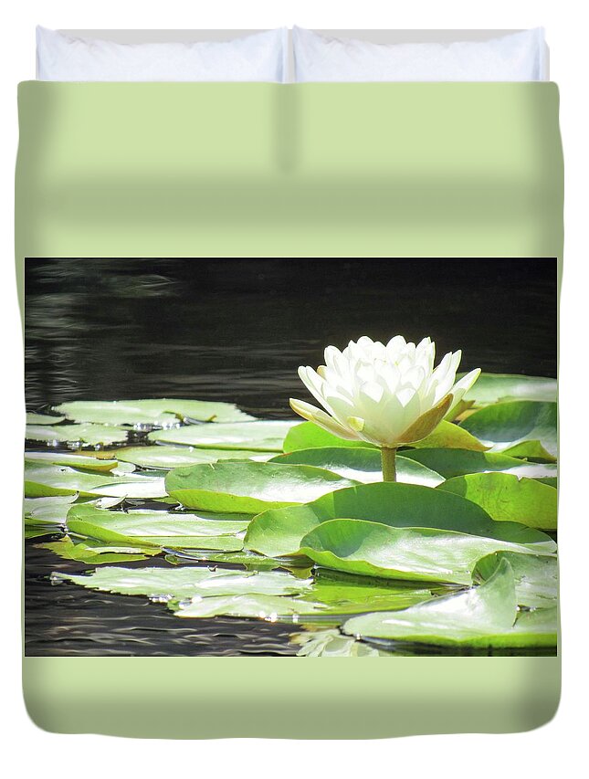 Water Lily Duvet Cover featuring the photograph Water Lily - Sunny Sunday Morning 03 by Pamela Critchlow