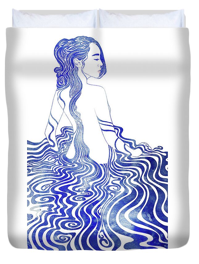 Beauty Duvet Cover featuring the mixed media Water Nymph XV by Stevyn Llewellyn