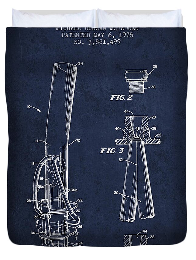 Marijuana Duvet Cover featuring the digital art Water Pipe or Bong Patent 1975 - Navy Blue by Aged Pixel