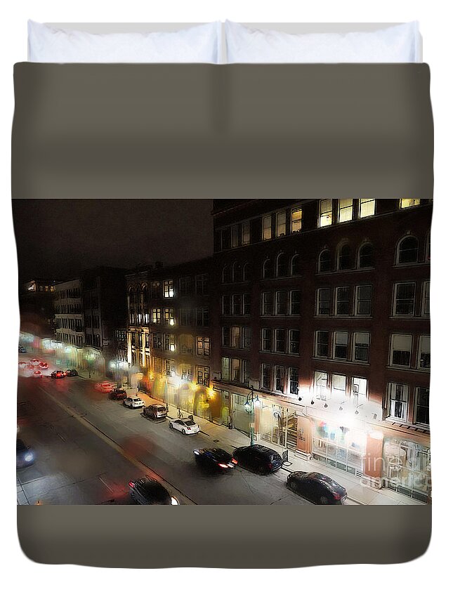 Water Street Duvet Cover featuring the digital art Water Street looking south from the Marshall Building by David Blank