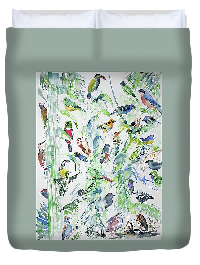 Wildsumaco Duvet Cover featuring the painting Watercolor - Birds of Wildsumaco by Cascade Colors