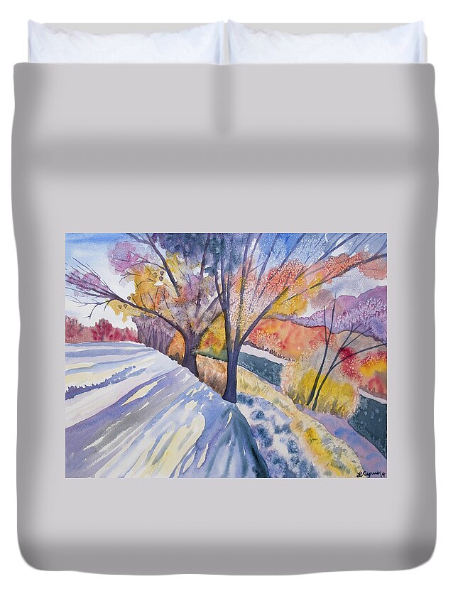 Season Duvet Cover featuring the painting Watercolor - Changing Seasons Landscape by Cascade Colors