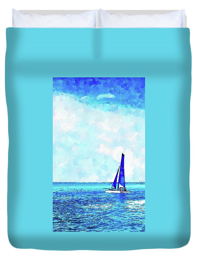 Susan Molnar Duvet Cover featuring the photograph Watercolor Hobie Cat 2 by Susan Molnar