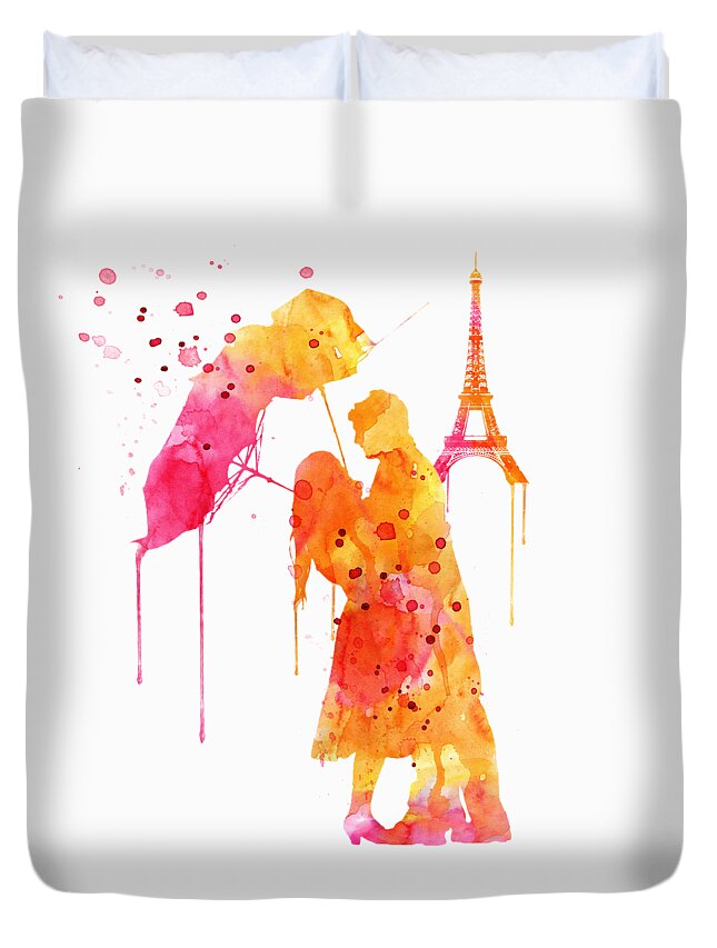 Watercolor Love Couple In Paris Duvet Cover For Sale By Marian Voicu