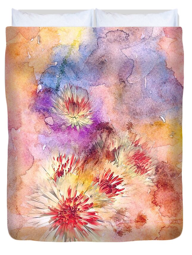 Watercolor Duvet Cover featuring the photograph Watercolor Mums by Renee Trenholm