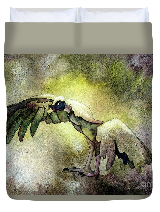 Animal Art Duvet Cover featuring the painting Watercolor painting of African vulture with wings outstretched a by Ryan Fox