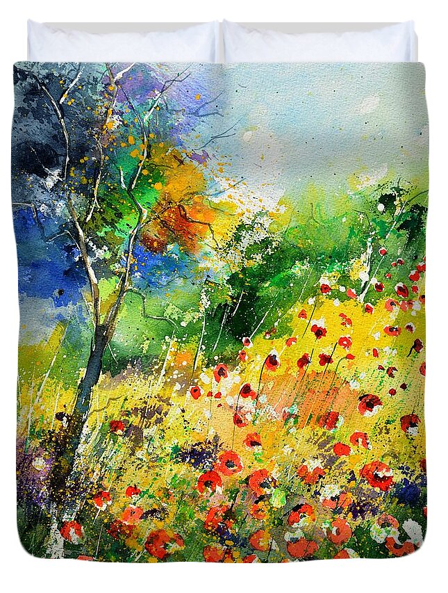 Poppies Duvet Cover featuring the painting Watercolor poppies 518001 by Pol Ledent