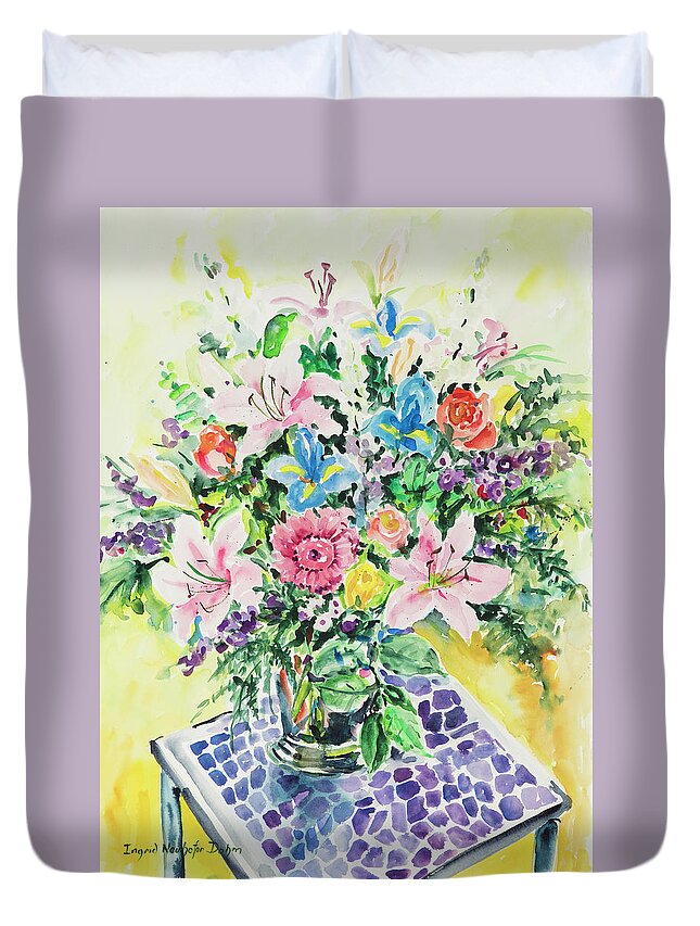 Flowers Duvet Cover featuring the painting Watercolor Series 112 by Ingrid Dohm