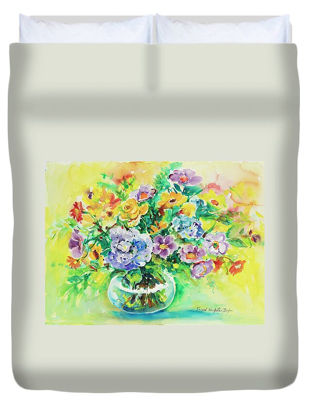 Flowers Duvet Cover featuring the painting Watercolor Series 163 by Ingrid Dohm