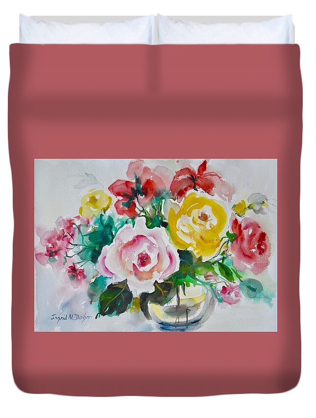 Flowers Duvet Cover featuring the painting Watercolor Series 210 by Ingrid Dohm