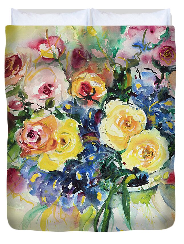 Flowers Duvet Cover featuring the painting Watercolor Series 62 by Ingrid Dohm