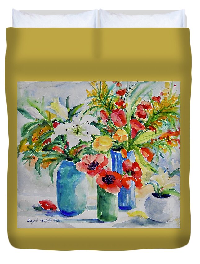 Flowers Duvet Cover featuring the painting Watercolor Series No. 256 by Ingrid Dohm
