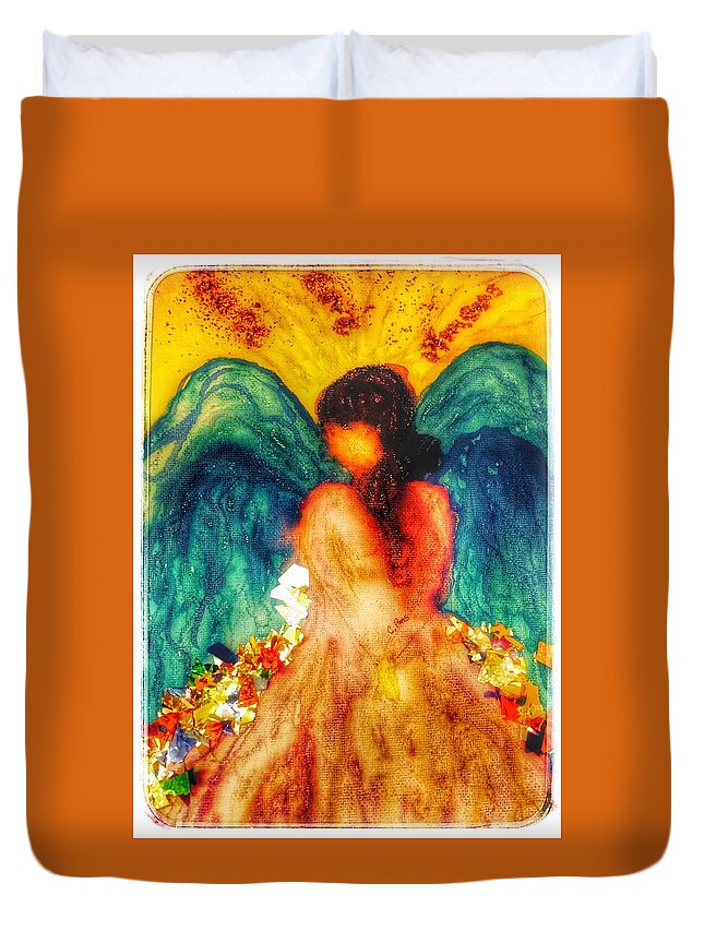 Angel Duvet Cover featuring the painting Watercolour angel by Christine Paris