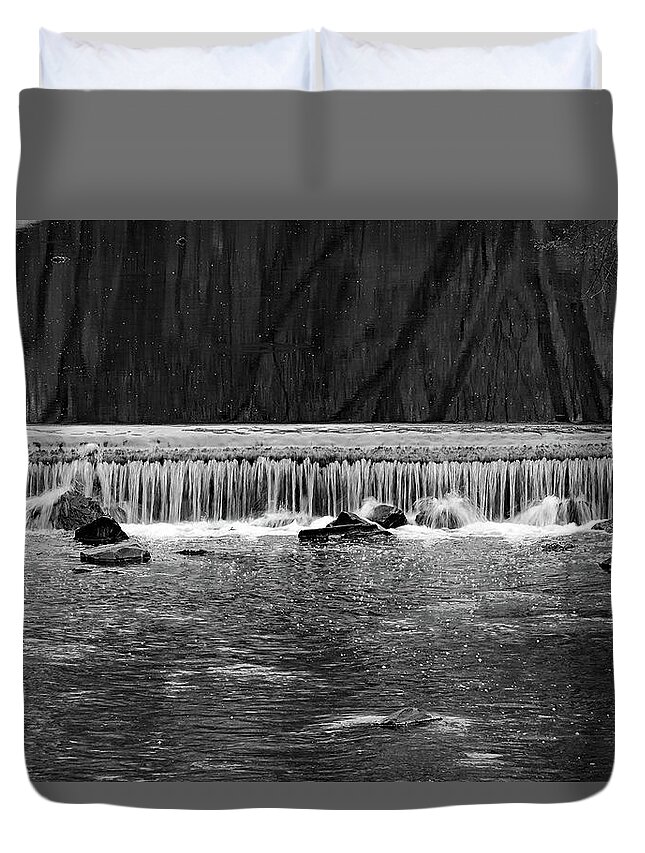04.14.17_a 0810 B&w Duvet Cover featuring the photograph Waterfall 002 by Dorin Adrian Berbier