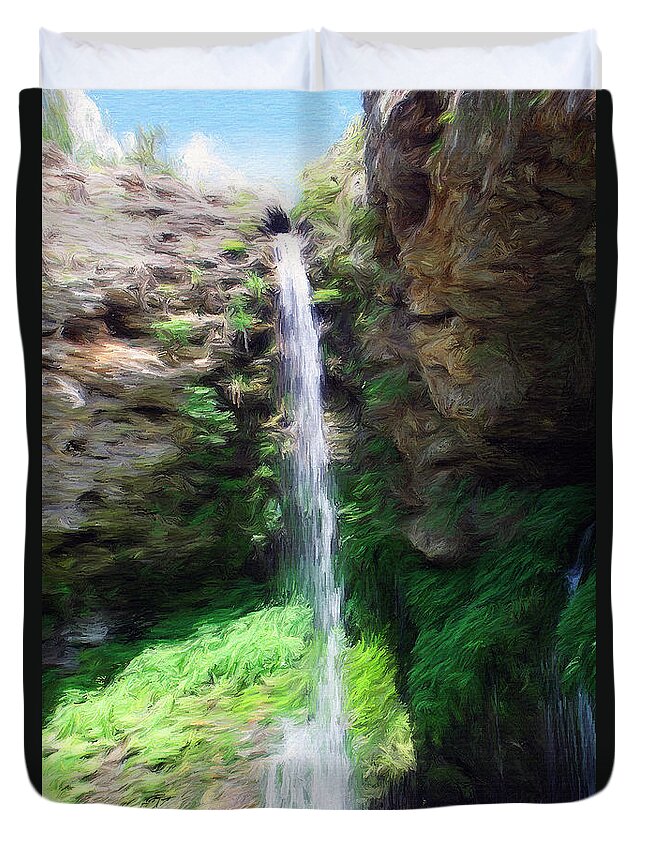 Water Duvet Cover featuring the painting Waterfall 2 by Jeffrey Kolker