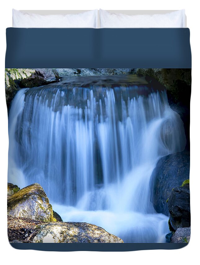 Waterfall Duvet Cover featuring the photograph Waterfall at Dow Gardens, Midland Michigan by Pat Cook