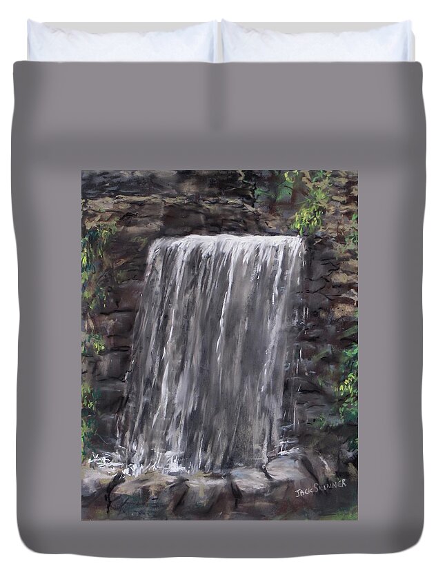 Waterfall Duvet Cover featuring the painting Waterfall At Longfellow's Gristmill by Jack Skinner