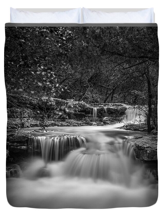 Waterfall Duvet Cover featuring the photograph Waterfall in Austin Texas - Square by Todd Aaron