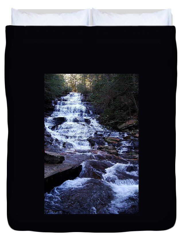 Waterfall Duvet Cover featuring the photograph Waterfall in Georgia by Angela Murray