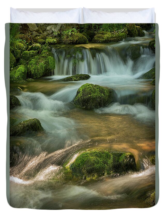 Waterfall Duvet Cover featuring the photograph Waterfall. Fine Art Landscape by Jelena Jovanovic