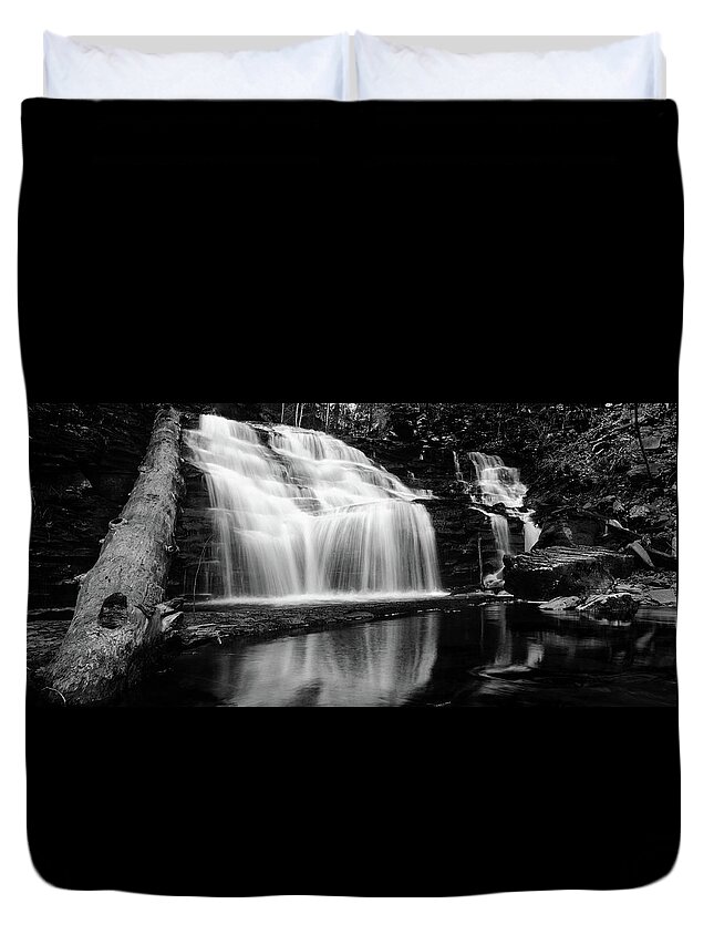 Black And White Art Duvet Cover featuring the photograph Waterfall Reflection by Crystal Wightman