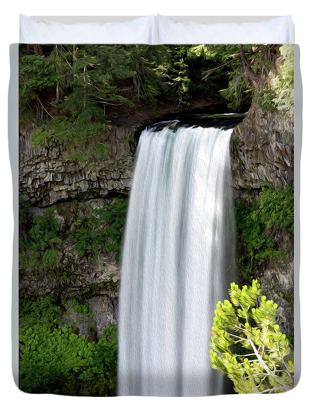 Fall Duvet Cover featuring the digital art Waterfall - Digital Oil by Birdly Canada