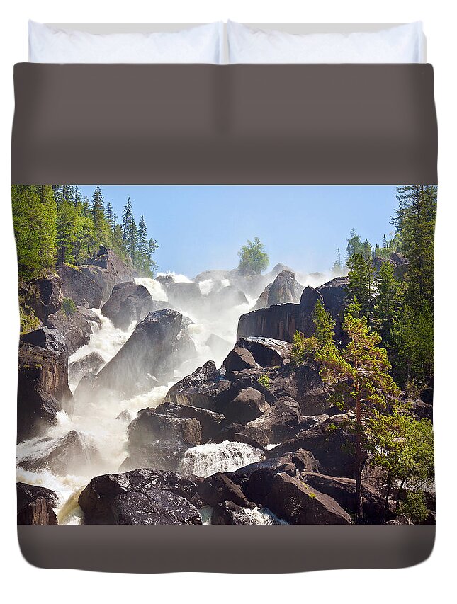 Waterfall Duvet Cover featuring the photograph Waterfall Uchar. Altai. Russia by Victor Kovchin