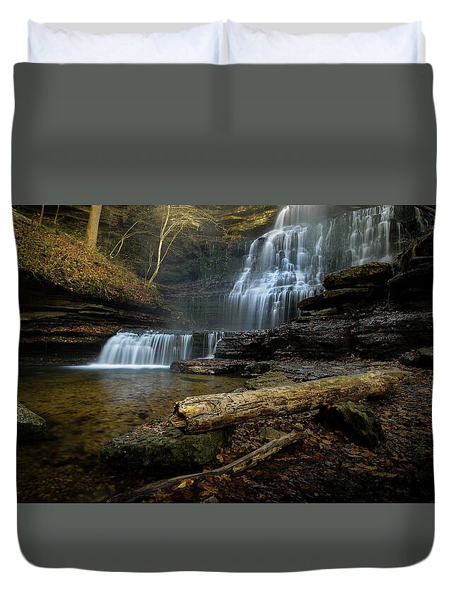 Tranquillity Duvet Cover featuring the photograph Waterfalls by Mati Krimerman